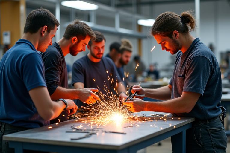 금속 작업 중인 장인들 모습